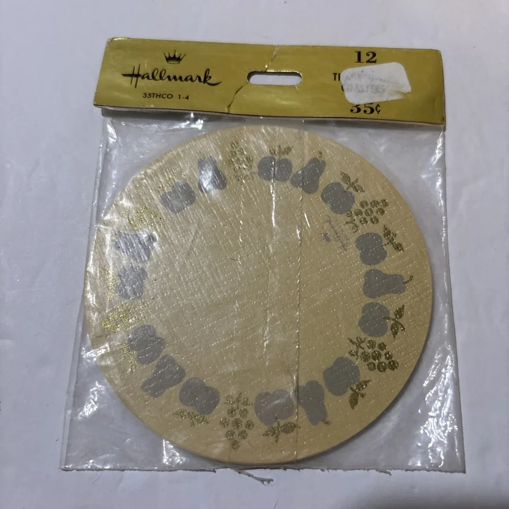 Vintage Hallmark Paper Coasters Sealed Thanksgiving‎ Party Supplies 12pk NOS